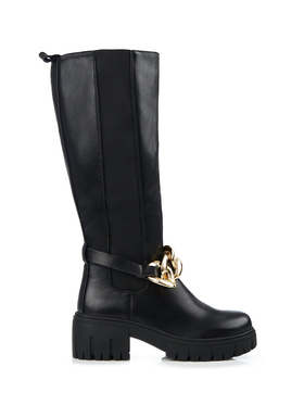 Dámské černé kozačky na silné podrážce z ekologické kůže