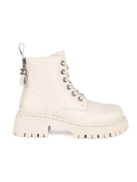 Kožené béžové dámské kotníkové boty na vázání