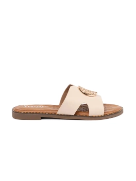 Nazouváky světle béžové se zlatou ozdobou