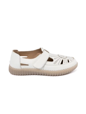 Dámské ažurové polobotky na suchý zip bílé