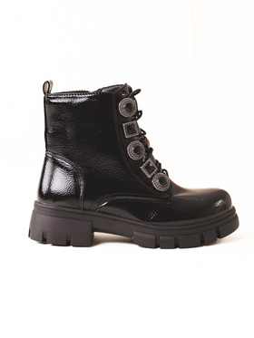 Šněrovací kotníkové boty pro dívky s ornamenty černé