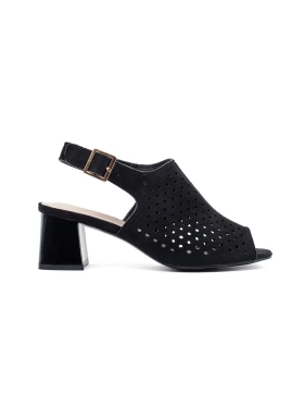 Černé semišové sandály na podpatku