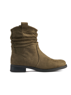 Semišové tmavě zelené kotníkové boty ploché