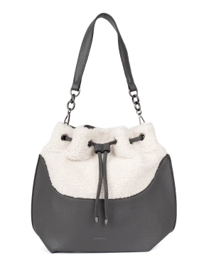 Šedá dámská kabelka s kožešinovou částí beránkového typu