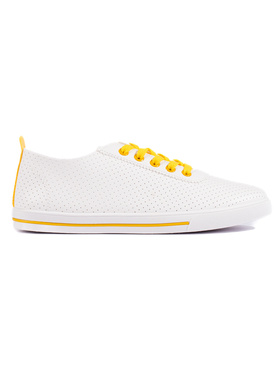 Bílé dámské tenisky s žlutými tkaničkami