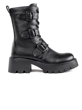 Vysoké černé kotníkové dámské boty s přezkami