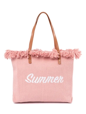 Růžová plážová taška s třásněmi Summer