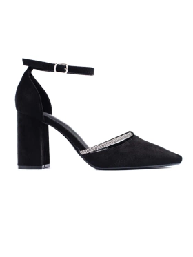 Semišové lodičky na sloupkovém podpatku černé