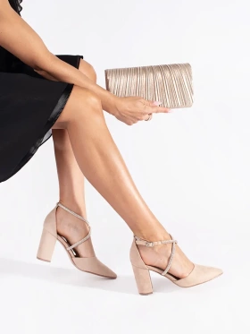 Semišové béžové lodičky s flitry