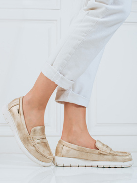 Dámské mokasíny zlaté s pružnou podrážkou