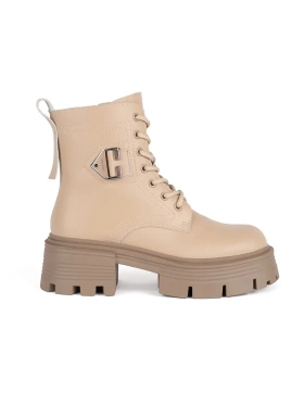 Kožené béžové kotníkové boty na hrubé podrážce