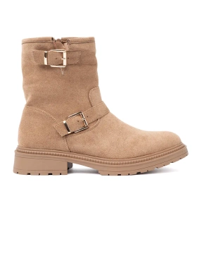 Karamelové kotníkové boty s ozdobnými přezkami