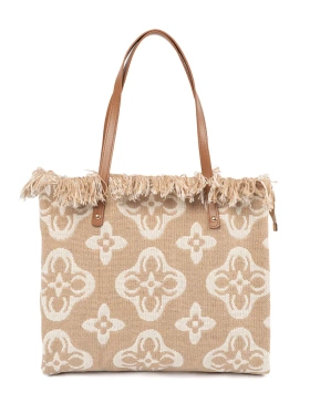 Plážová kabelka s třásněmi přes rameno béžová