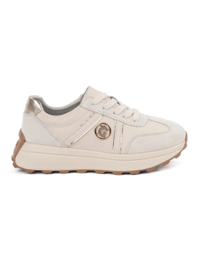 Béžové kožené sneakersy na hrubé podrážce