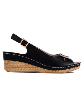 Černé sandály na nízkém klínku espadrilky