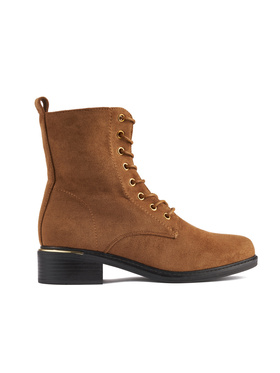 Hnědé dámské kotníkové boty na šněrování na nízkém podpatku