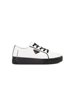 Kožené bílo-černé sneakersy na hrubé podrážce