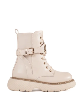 Béžové šněrovací dámské kotníkové boty