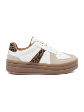 Bílo-béžové sneakersy na platformě s panterovým motívem