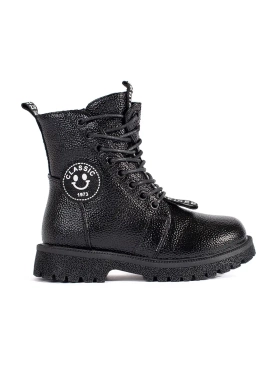 Černé šněrovací kotníkové boty zateplené kožíškem