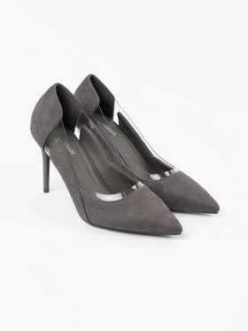 Sivé semišové lodičky s průsvitnými výřezy