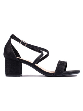 Brokátové černé sandály na podpatku