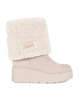 Béžové zateplené dámské kozačky na klínku