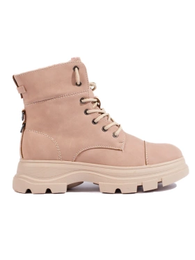 Dámské traperky na platformě růžové