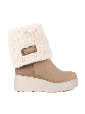 Tmavě béžové zateplené dámské kozačky na klínku