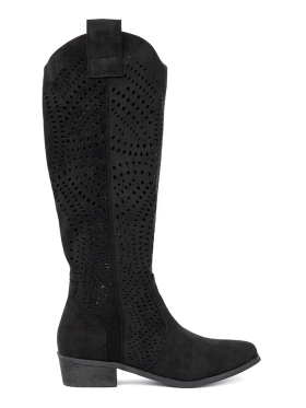 Černé ažurové kozačky ve stylu kovbojek