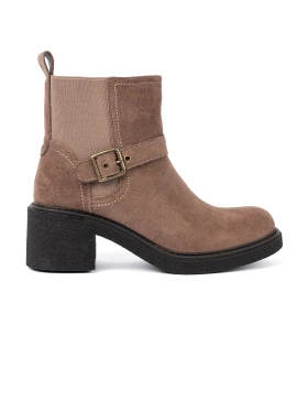 Stylové béžové kotníkové boty na stabilním podpatku