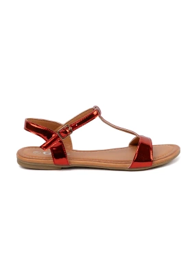 Červené dámské sandály na ploché podrážce