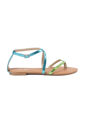 Ploché sandály se zeleno-modrými řemínky