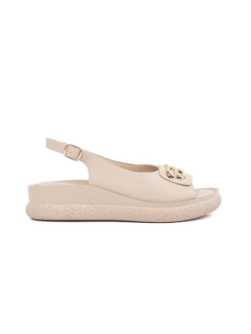 Ploché sandály béžové s ozdobou