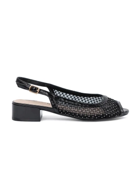 Černé sandály s ozdobnou síťkou