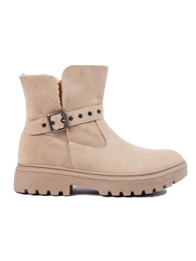 Béžové dámské kozačky z ekologického semiše