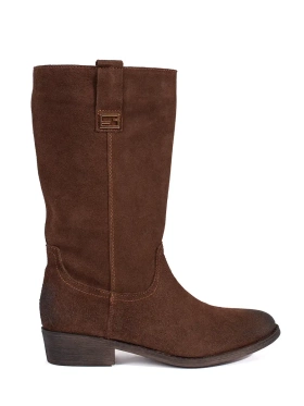 Dámské hnědé kožené kozačky kovbojského typu na podpatku Sergio Leone